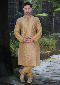 Gold Color Dupion And Art Silk Fabric Kurta Set